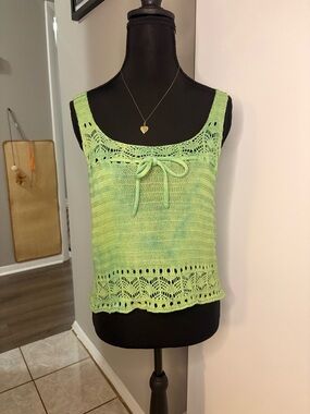 Light Green Lace-Trim Knit Tank Top